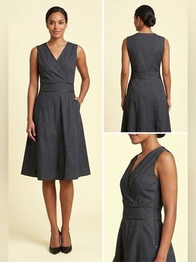 Piazza Sempione Black/Charcoal Sleeveless V-Neck A-Line Dress